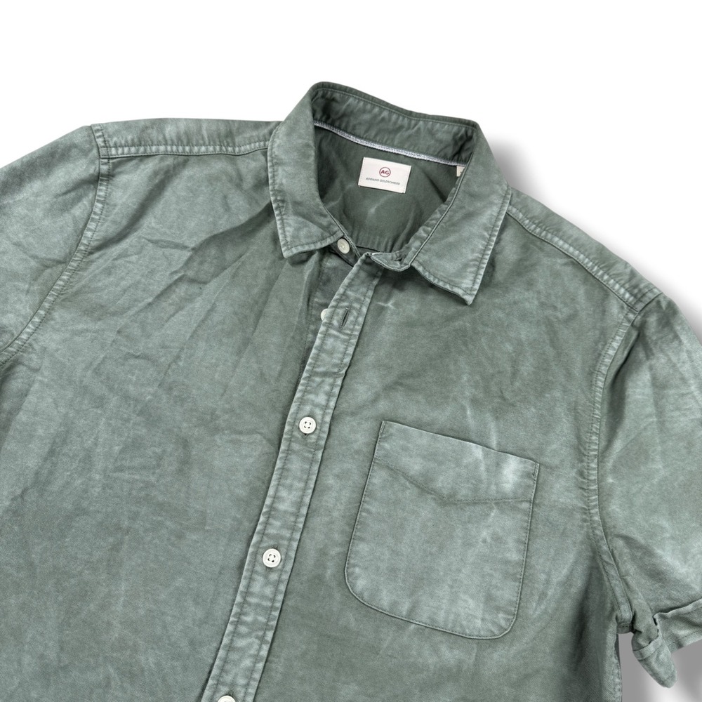 AG Adriano Goldschmied Mens Short Sleeve Button Down Shirt Sage Green Cotton M - Picture 3 of 8